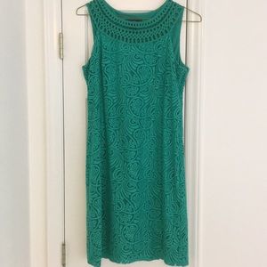 Teal, strapless dress